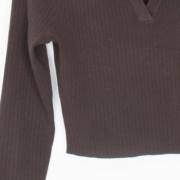 Wayf '98 Womens V Neck Crop Ribbed Sweater Size L Brown Long Sleeve Preppy Y2K - Picture 3 of 8